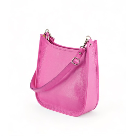 Sac à main hobo tendance en cuir grainé pur vachette rose fabriqué en Italie pour femme