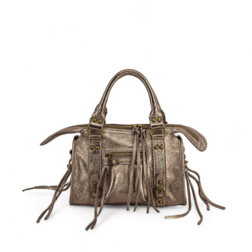 Mini sac bowling en cuir brillant champagne fabriqué en Italie pour femme
