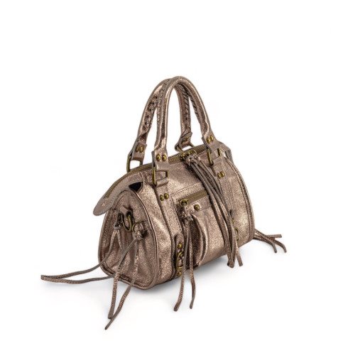 Mini sac pour femme en cuir brossé champagne métallisé avec bandoulière amovible