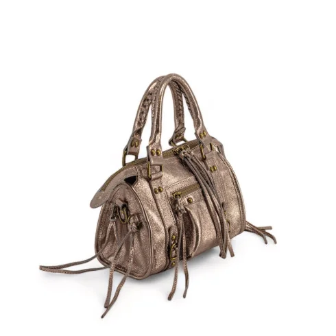 Mini sac pour femme en cuir brossé champagne métallisé avec bandoulière amovible