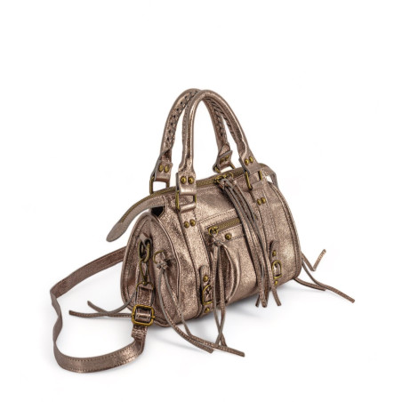 Mini sac en cuir italien brossé irisé pour femme pur de vachette couleur champagne