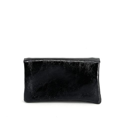 Pochette porte-monnaie en cuir superbe brillant pur de vachette pour femme fabriqué en Italie noir