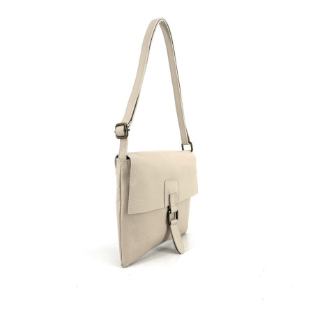 Sac femme tendance en cuir italien grainé porté épaule taupe clair sac bandoulière