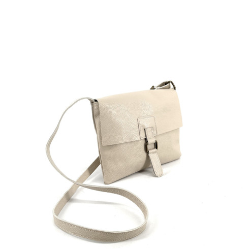 Sac bandoulière femme tendance en cuir bicolore grainé porté bandoulière et épaule taupe clair