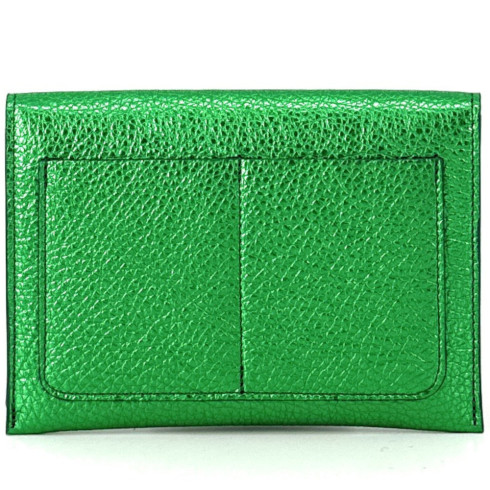 Porte-papiers en cuir vert irisé pur vachette Made in France