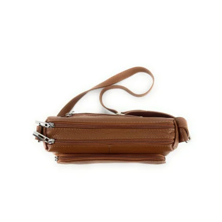 Trotteur femme en cuir italien avec bandoulière réglable cognac foncé