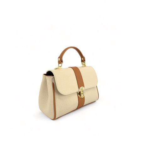 Sac à main bicolore pour femme tendance de forme baguette en cuir grainé italien