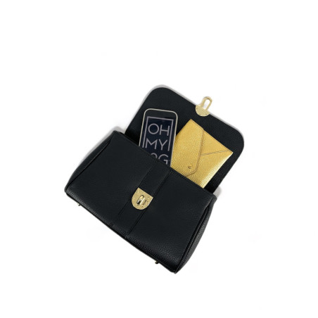 Sac tendance en cuir grainé italien pur vachette porté main avec bandoulière noir