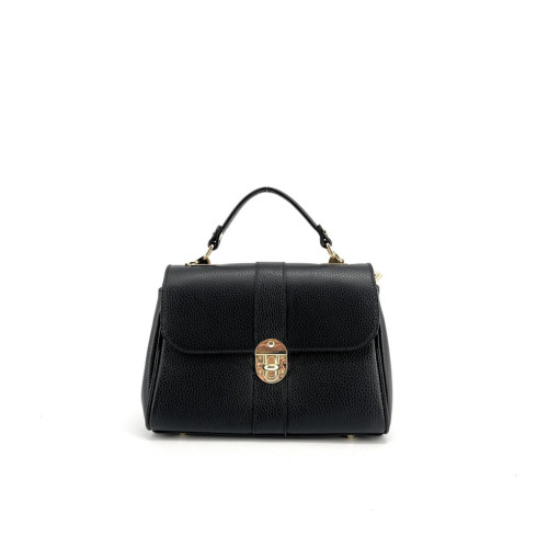Sac à main noir pour femme type baguette en cuir grainé italien