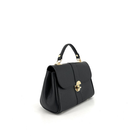 Sac à main femme en cuir grainé noir pur de vachette  forme baguette