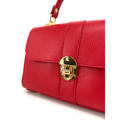 Sac baguette rouge clair pour femme en cuir grainé pur vachette fabriqué en Italie