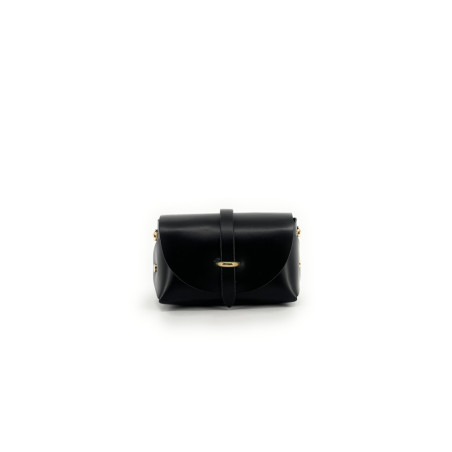Micro sac boxy noir pour femme en cuir lisse glacé pur vachette