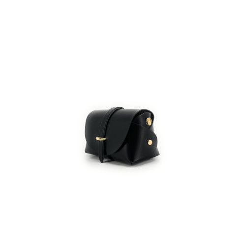 Micro sac à main femme en cuir glacé noir avec bandoulière amovible