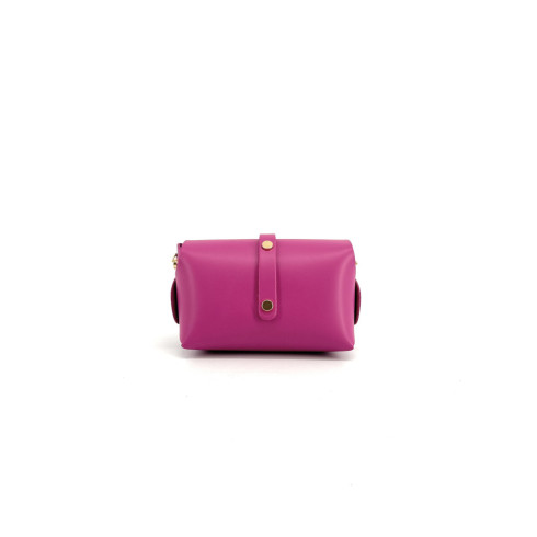 Micro sac boxy femme avec bandoulière en cuir lisse rose vif