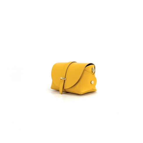 Micro sac à main femme en cuir lisse glacé italien jaune avec bandoulière amovible