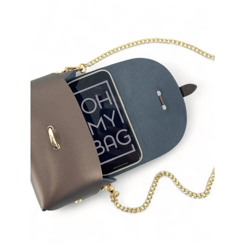 Micro sac boxy pour femme en cuir lisse glacé marron fabriqué en Italie