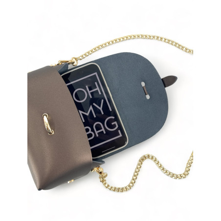 Micro sac boxy pour femme en cuir lisse glacé marron fabriqué en Italie
