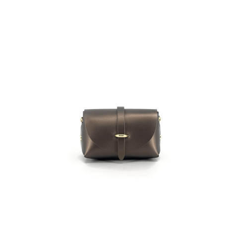 Micro sac à main femme en cuir lisse marron glacé pur vachette avec bandoulière amovible