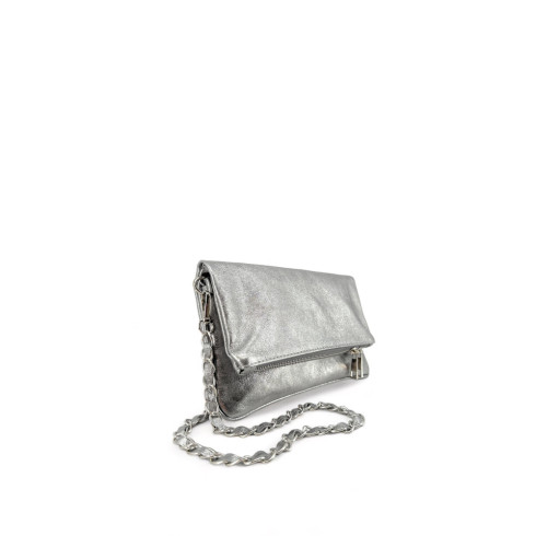Sac pochette tendance femme en cuir argent irisé pur vachette italien