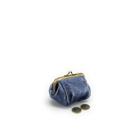 Porte-monnaie bourse en cuir pur vachette italien bleu ciel métallisé pour femme