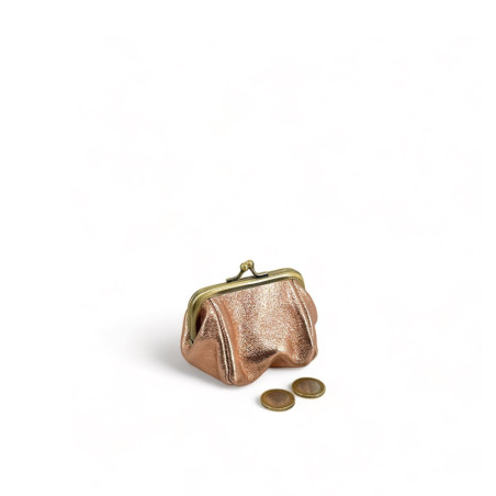 Mini sac pouch femme en cuir pur vachette italien rose gold