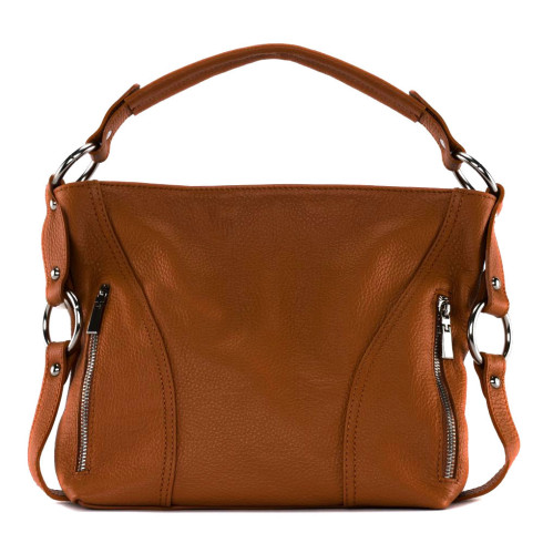 Sac à main femme en cuir grainé porté main épaule et bandoulière cognac foncé sac tendance