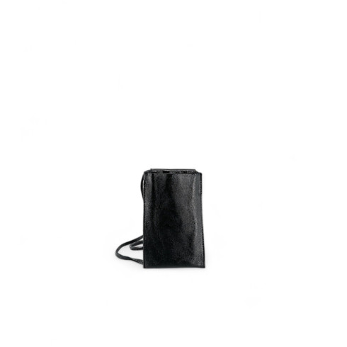 Micro sac pour cellulaire femme en cuir pur vachette noir métallisé