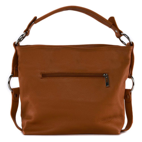 Sac hobo tendance femme en cuir italien grainé porté bandoulière cognac foncé