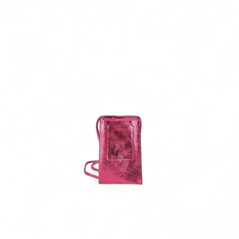 Pochette femme pour smartphone en cuir italien rose intense brillant
