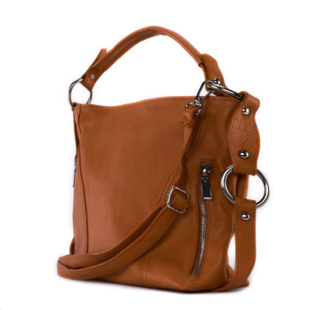 Sac mode femme en cuir porté épaule avec bandoulière amovible cognac foncé sac hobo tendance
