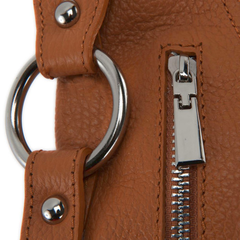 Sac à main tendance femme en cuir italien pur cuir de vachette porté épaule et de travers cognac foncé