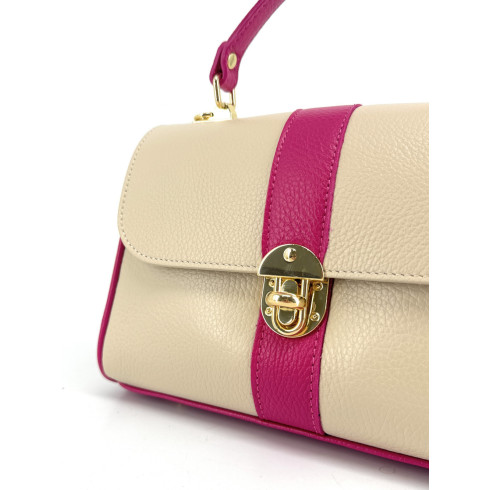 sac à main femme en cuir grainé pur vachette forme baguette tendance