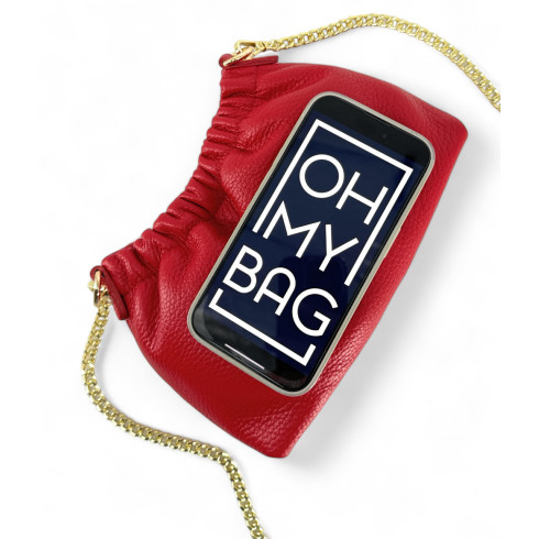 Sac clutch en cuir grainé porté bandoulière rouge garance