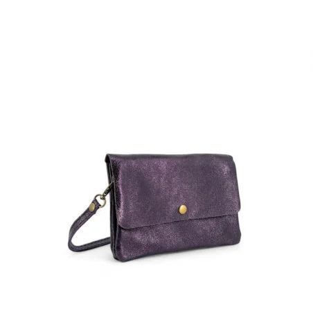 pochette à bandoulière métallisé violet foncé pour femme en cuir italien pur vachette