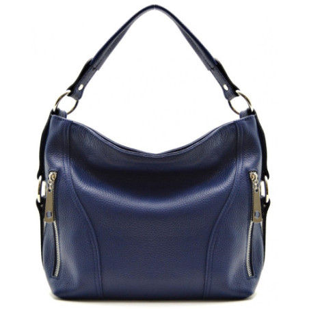 Sac à main tendance femme en cuir grainé porté épaule et bandoulière bleu foncé sac hobo