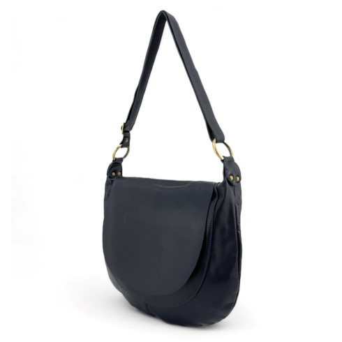 sac bandoulière en cuir lisse pur de vachette bleu foncé pour femme