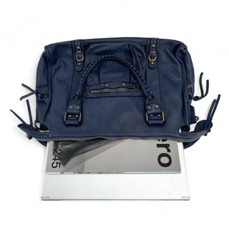 sac en cuir vintage souple bleu profond pur vachette fabriqué en Italie pour femme