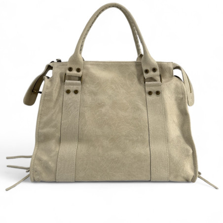 Sac tendance pour femme en cuir brossé italien beige avec bandoulière amovible