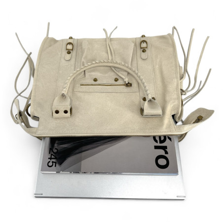 Sac à main femme en cuir brossé beige pur de vachette italien