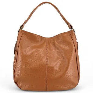 Sac mode femme en cuir grainé italien porté épaule et bandoulière cognac foncé