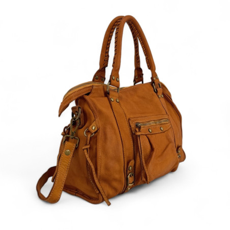 sac femme mode en cuir souple vintage italien camel avec bandoulière amovible