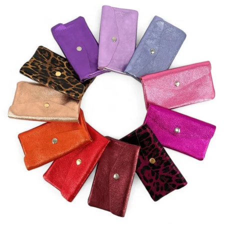 porte-monnaie pour femme mode en cuir brillant italien couleurs