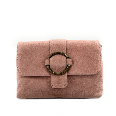 Sac bandoulière trotteur en cuir pur de vachette avec bandoulière rose nude fabriqué en Italie