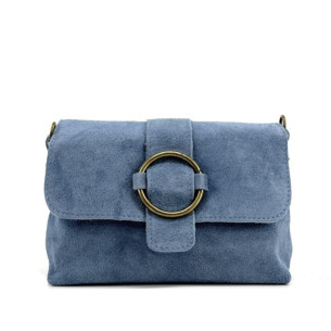 Mini sac à main trotteur à bandoulière en daim couleur jeans pur vachette pour femme