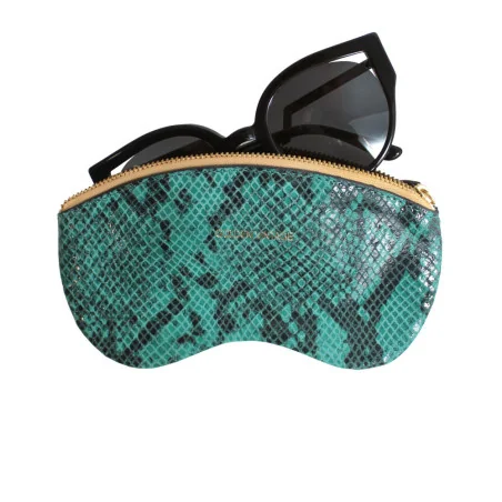 rangement lunettes en cuir effet python vert made in France