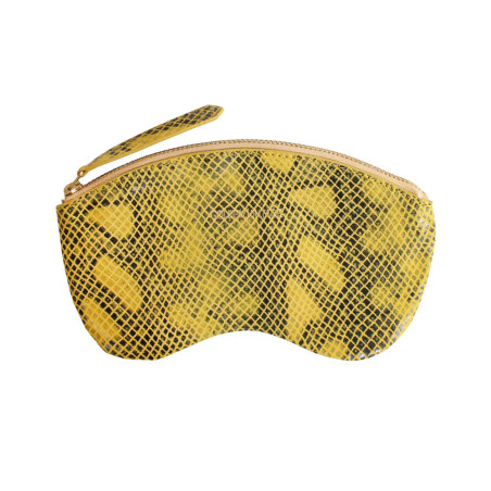 étui à lunettes en cuir à motif python jaune à zip fabriqué en France