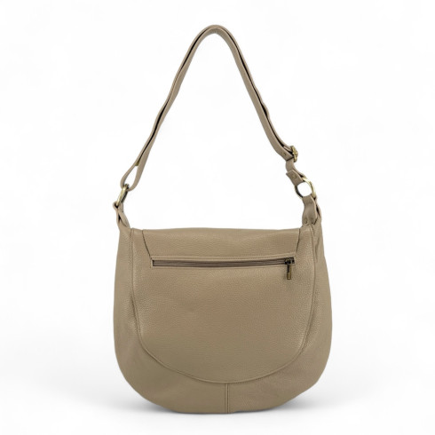 Sac besace tendance femme en cuir italien pur cuir de vachette porté épaule et bandoulière taupe moyen