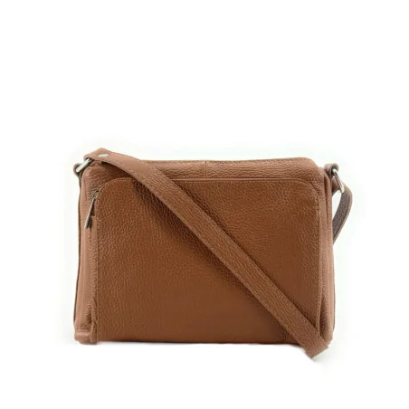 Trotteur femme en cuir grainé avec bandoulière réglable camel foncé