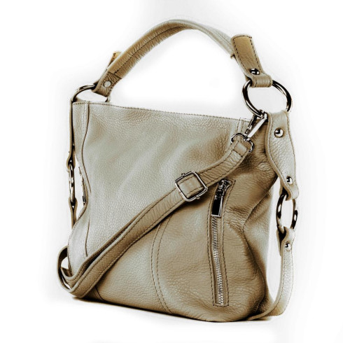 Sac à main tendance femme en cuir italien pur cuir de vachette porté épaule et de travers taupe clair