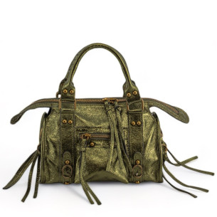 Mini sac en cuir italien brossé kaki irisé pour femme pur vachette